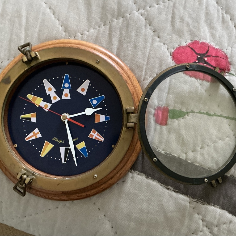 Nautical Brass and Wood Wall Clock - Picture 3 of 5